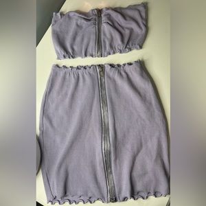 Purple zipper crop top with matching zipper skirt